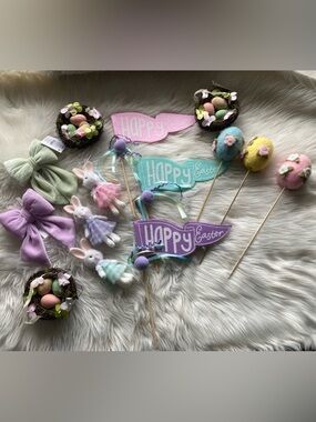 Hobby Lobby Pastel Easter Picks & Banners Set - Pink, Purple, Mint, Yellow